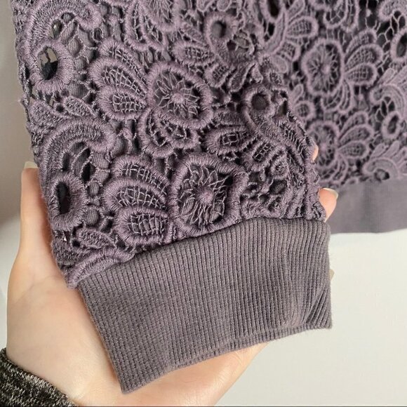 Sundance Purple Lace Overlay Pullover Sweatshirt - Picture 3 of 5